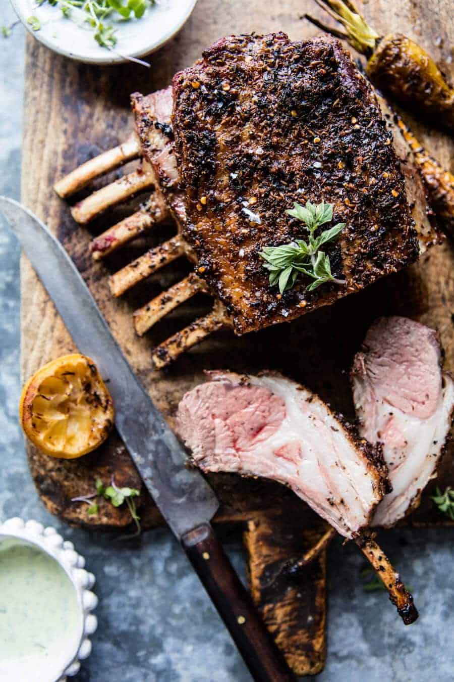 Roasted Rack of Lamb with Honey Goat Cheese Sauce